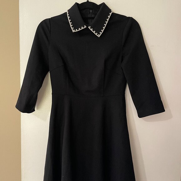 kate spade Dresses & Skirts - Kate Spade Black Pearl Rhinestone Embellished Collar Fit Flare Dress XS NJMU8188